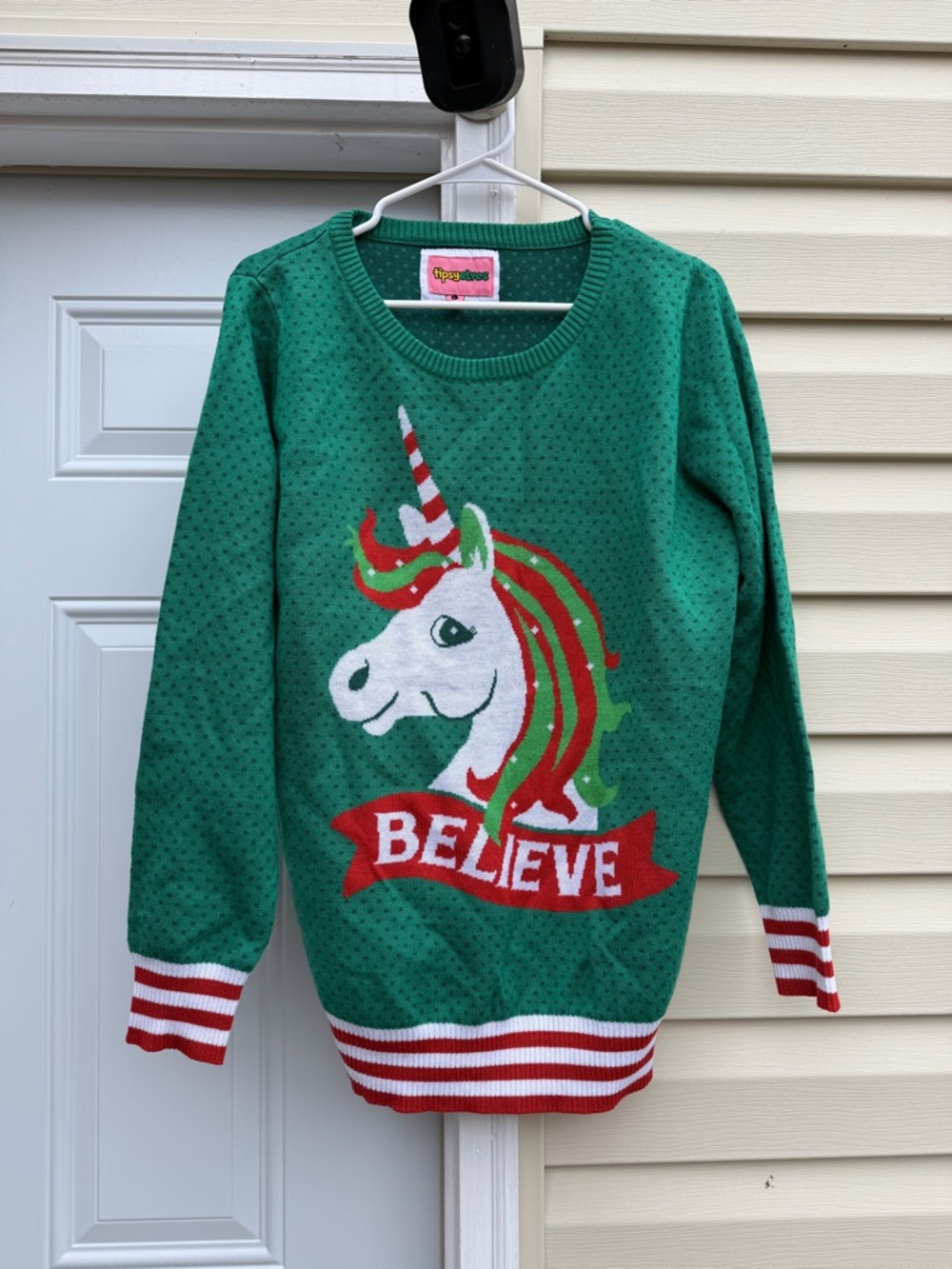 Believe Unicorn Knit Sweater - Green Tipsy Elves Ugly Christmas sz large